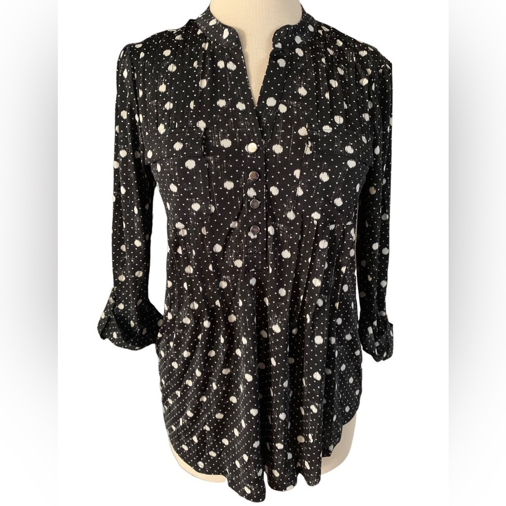 COCOMO Small Black White 3/4 sleeve women's Pintuck Blouse tunic
